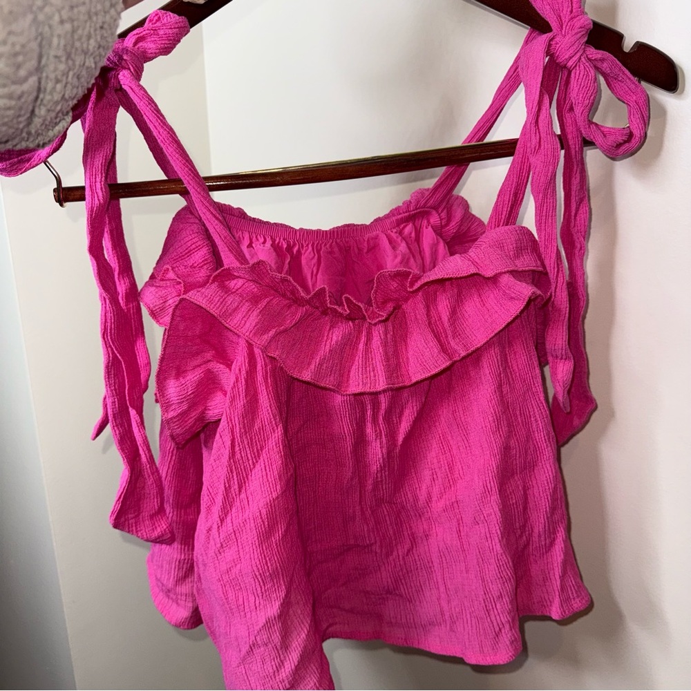 Lulu's Pink Perfect Babe Hot Pink Ruffled Tie-Strap Top - Picture 7 of 7